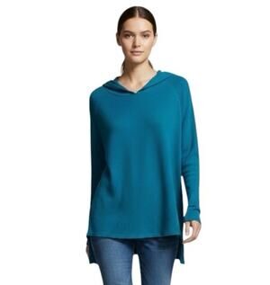 GAP Teal Pullover Hoodie Teal Green Waffle Knit Thumb Holes Chest 19.5” LARGE